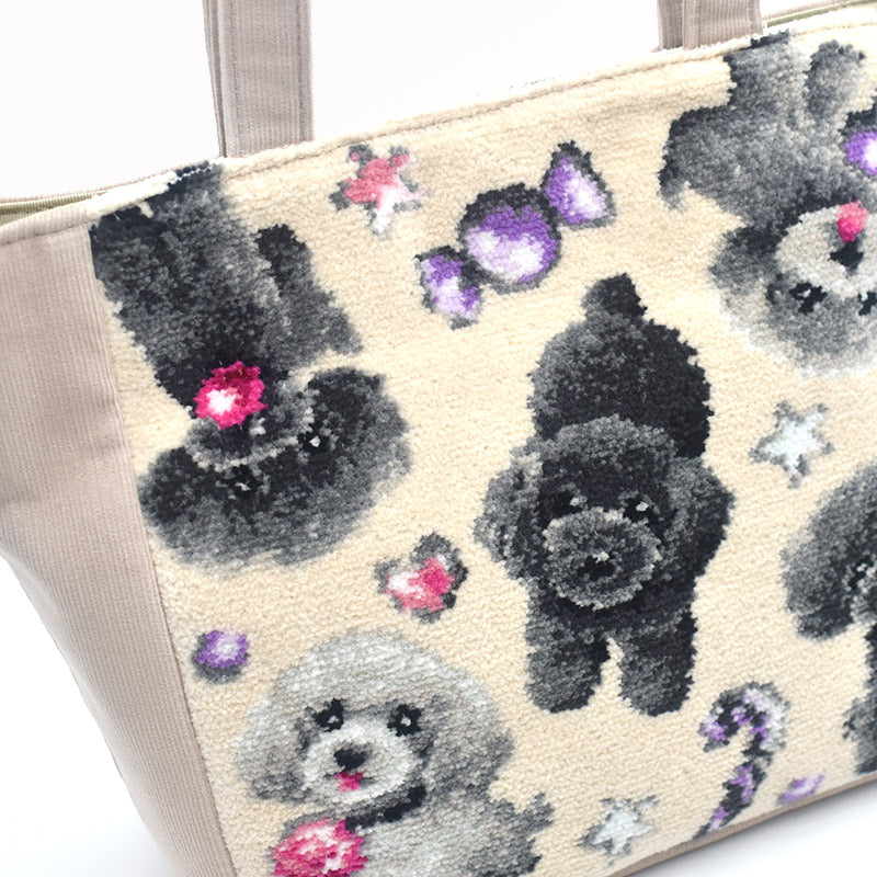 日本製 ブラックタン＆シルバープードル トイプードル 総柄 トートバッグ 軽量 EjPetit お散歩バッグ シェニール織 Enjeau アーンジョー