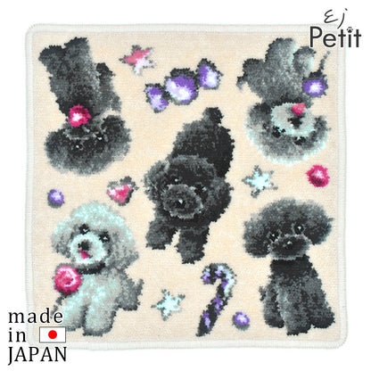 ブラックタン＆シルバープードル 日本製 シェニール織 ハンカチ 犬猫柄 EjPetit