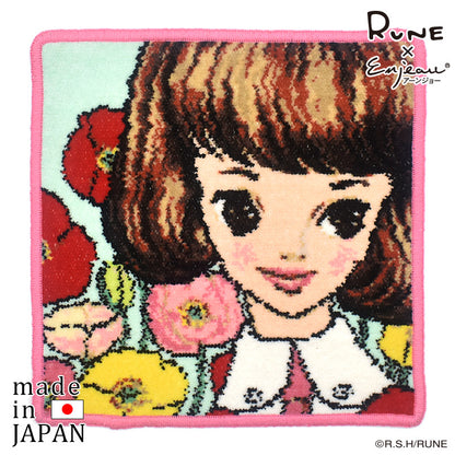 RUNE【内藤ルネ × アーンジョー】ポピーと少女 日本製 シェニール織 ハンカチ 限定商品