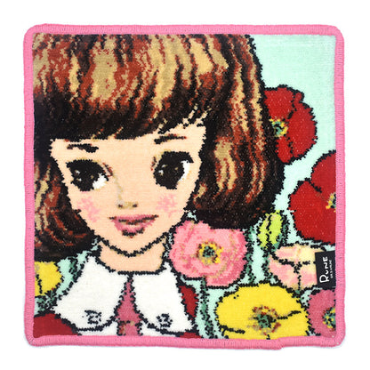 RUNE【内藤ルネ × アーンジョー】ポピーと少女 日本製 シェニール織 ハンカチ 限定商品