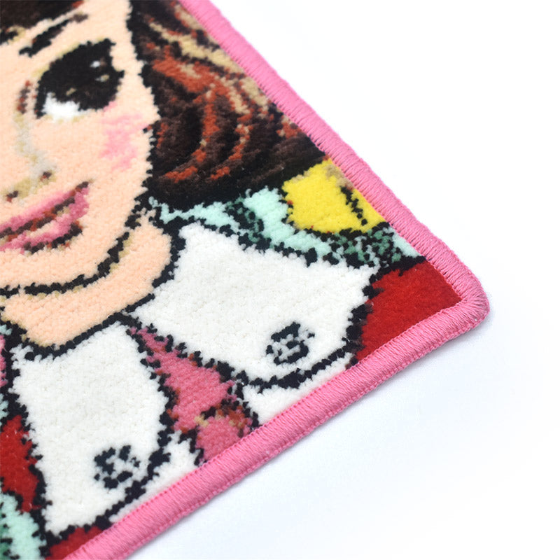 イチバン　 日本製 RUNE 内藤ルネ ポピーと少女 ハンカチ シェニール織 23cm 綿100