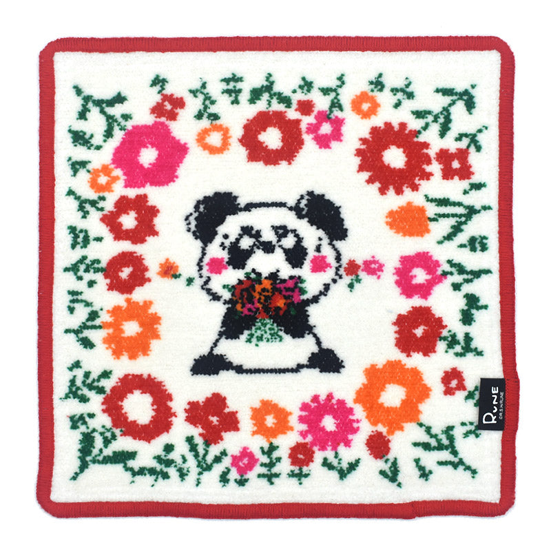 RUNE【内藤ルネ × アーンジョー】パンダフラワー 日本製 シェニール織 ハンカチ 限定商品