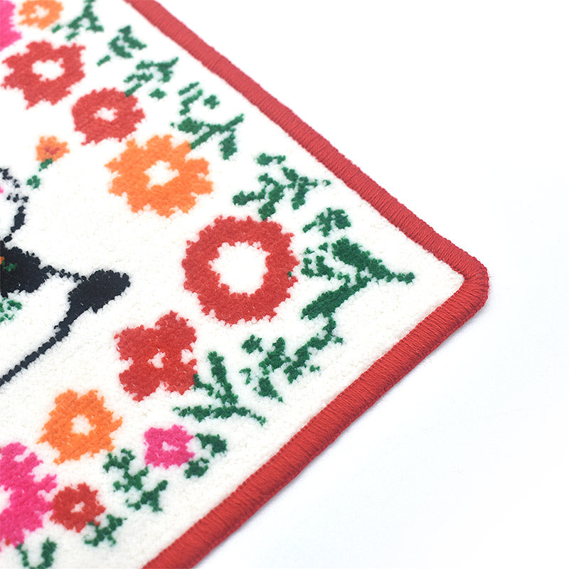 日本製 RUNE 内藤ルネ パンダフラワー ハンカチ シェニール織 23cm 綿