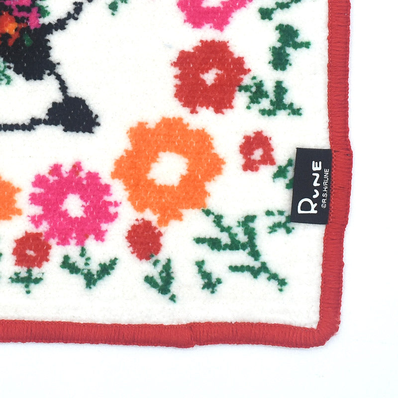 日本製 RUNE 内藤ルネ パンダフラワー ハンカチ シェニール織 23cm 綿