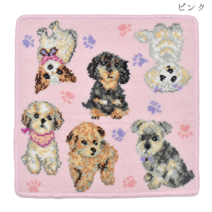 ※2枚以上ご購入で送料無料 セール 日本製 ドッグ 総柄 子犬 シェニール織 ハンカチ