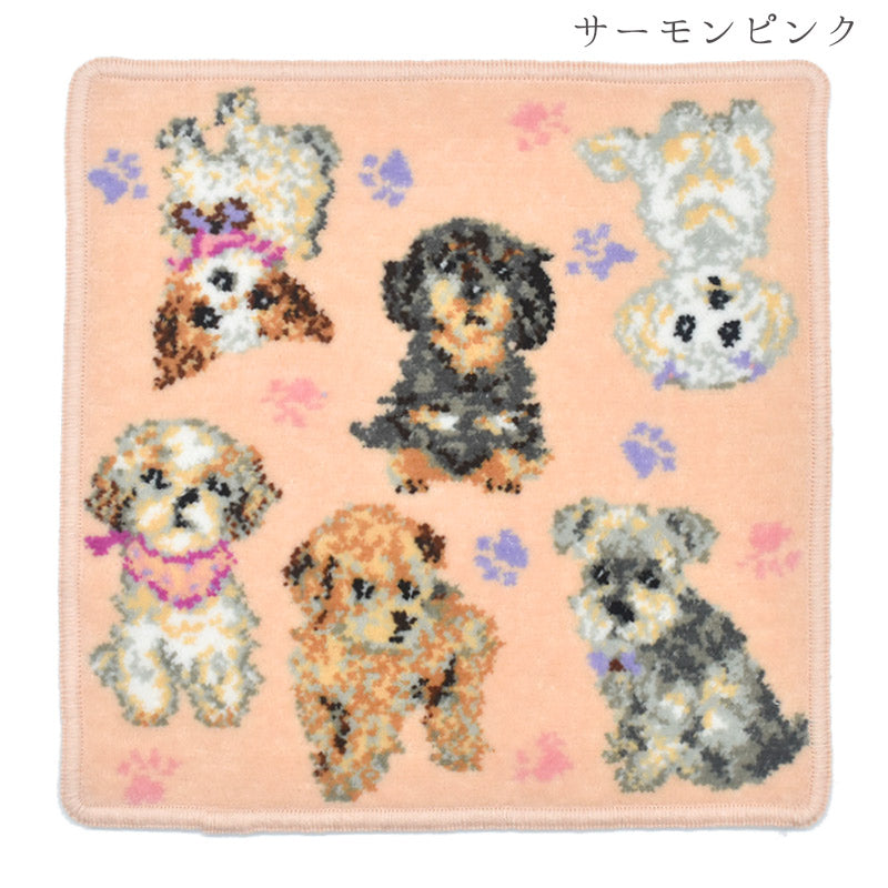 ※2枚以上ご購入で送料無料 セール 日本製 ドッグ 総柄 子犬 シェニール織 ハンカチ