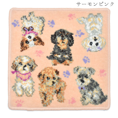 ※2枚以上ご購入で送料無料 セール 日本製 ドッグ 総柄 子犬 シェニール織 ハンカチ