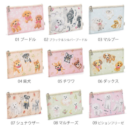 日本製 犬柄プリント メッシュフラットポーチ 全9柄 Enjeau アンジョー