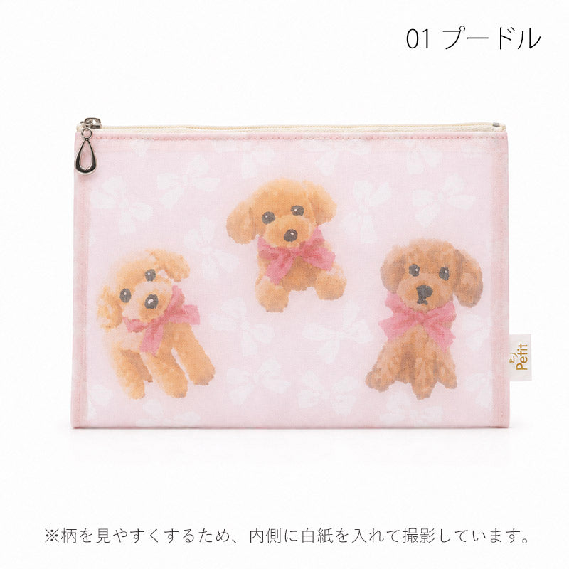日本製 犬柄プリント メッシュフラットポーチ 全9柄 Enjeau アンジョー