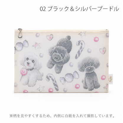 日本製 犬柄プリント メッシュフラットポーチ 全9柄 Enjeau アンジョー