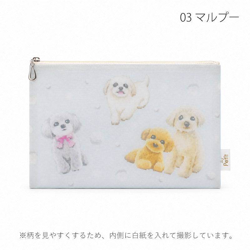 日本製 犬柄プリント メッシュフラットポーチ 全9柄 Enjeau アンジョー