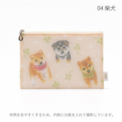 日本製 犬柄プリント メッシュフラットポーチ 全9柄 Enjeau アンジョー