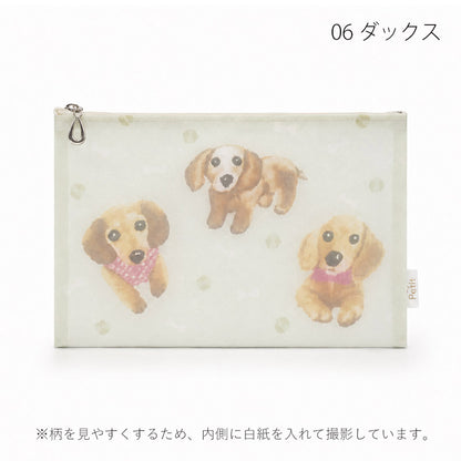日本製 犬柄プリント メッシュフラットポーチ 全9柄 Enjeau アンジョー
