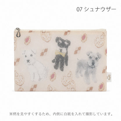 日本製 犬柄プリント メッシュフラットポーチ 全9柄 Enjeau アンジョー