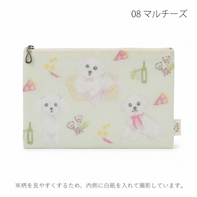 日本製 犬柄プリント メッシュフラットポーチ 全9柄 Enjeau アンジョー