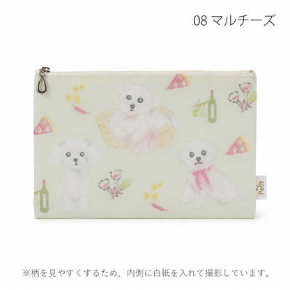 日本製 犬柄プリント メッシュフラットポーチ 全9柄 Enjeau アンジョー