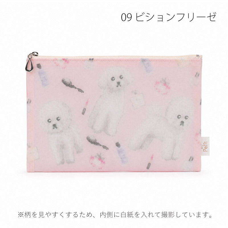 日本製 犬柄プリント メッシュフラットポーチ 全9柄 Enjeau アンジョー