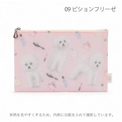 日本製 犬柄プリント メッシュフラットポーチ 全9柄 Enjeau アンジョー