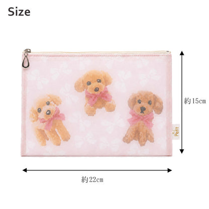 日本製 犬柄プリント メッシュフラットポーチ 全9柄 Enjeau アンジョー