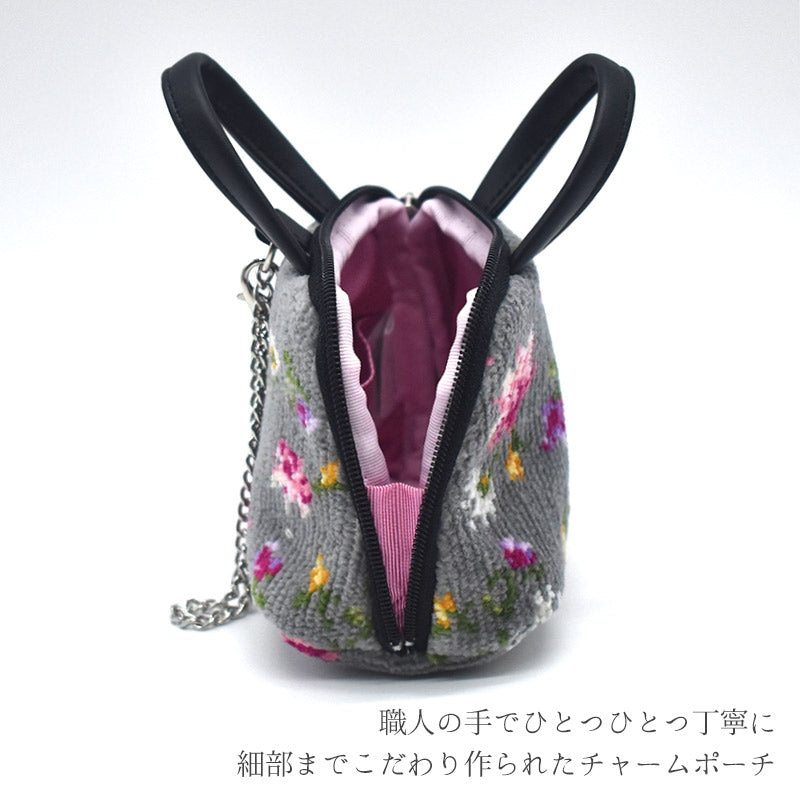 日本製 バッグチャームポーチ シェニール織 バッグ型 ミニポーチ