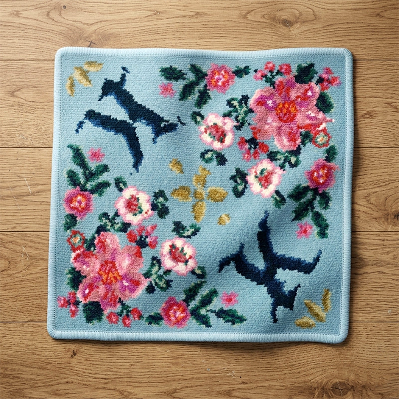 【希少】ノルウェー　ハンドメイド刺繍品3点セット 選べる イニシャル シェニール織 ハンカチ ストラップミニポーチ