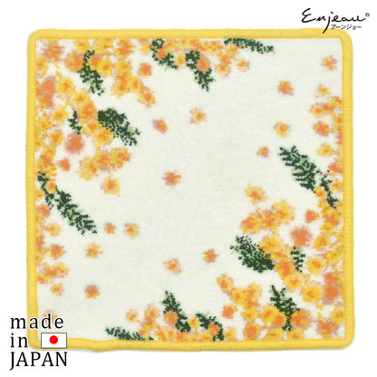 日本製 ミモザ柄 シェニール織 タオルハンカチ Enjeau アーンジョー 花柄