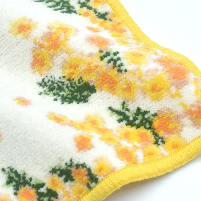 日本製 ミモザ柄 シェニール織 タオルハンカチ Enjeau アーンジョー 花柄