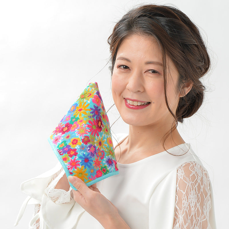 日本製 シェニール織 ハンカチ アンナ柄 タオルハンカチ ハンドタオル Enjeau アーンジョー