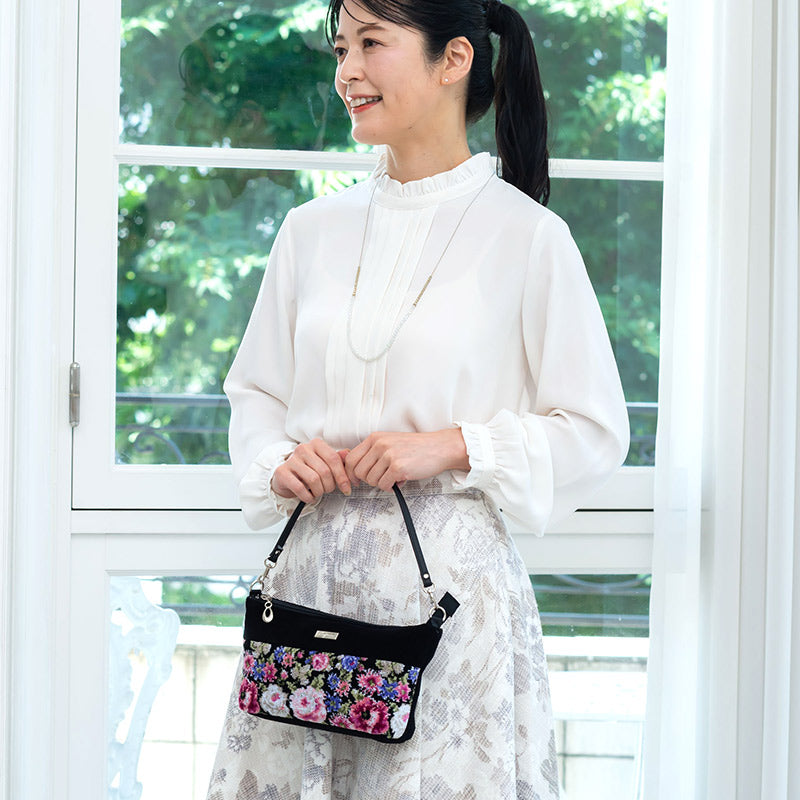 日本製 クララ柄 2wayバッグ ショルダーバッグ ポシェット シェニール織 Enjeau アーンジョー