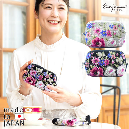 日本製 ミニポーチ クララ シェニール織 チャーム付 メイクポーチ ギフトラッピング対応可