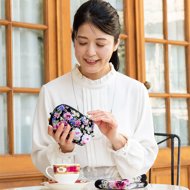 日本製 ミニポーチ クララ シェニール織 チャーム付 メイクポーチ ギフトラッピング対応可