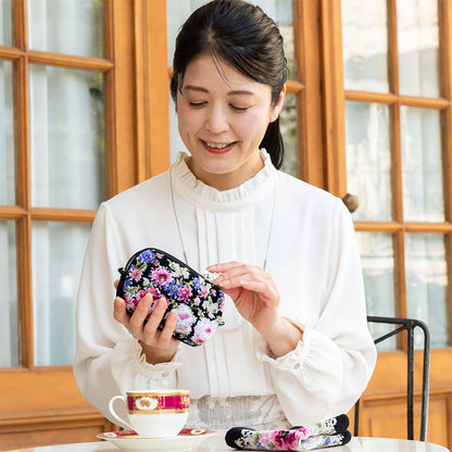 日本製 ミニポーチ クララ シェニール織 チャーム付 メイクポーチ ギフトラッピング対応可