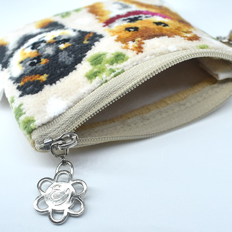 犬猫柄 ミニストラップポーチ 小物入れ シェニール織