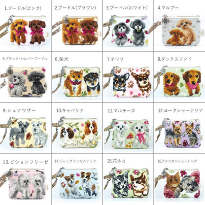 犬猫柄 ミニストラップポーチ 小物入れ シェニール織