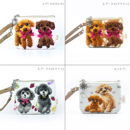 犬猫柄 ミニストラップポーチ 小物入れ シェニール織