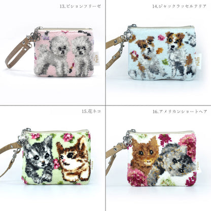 犬猫柄 ミニストラップポーチ 小物入れ シェニール織
