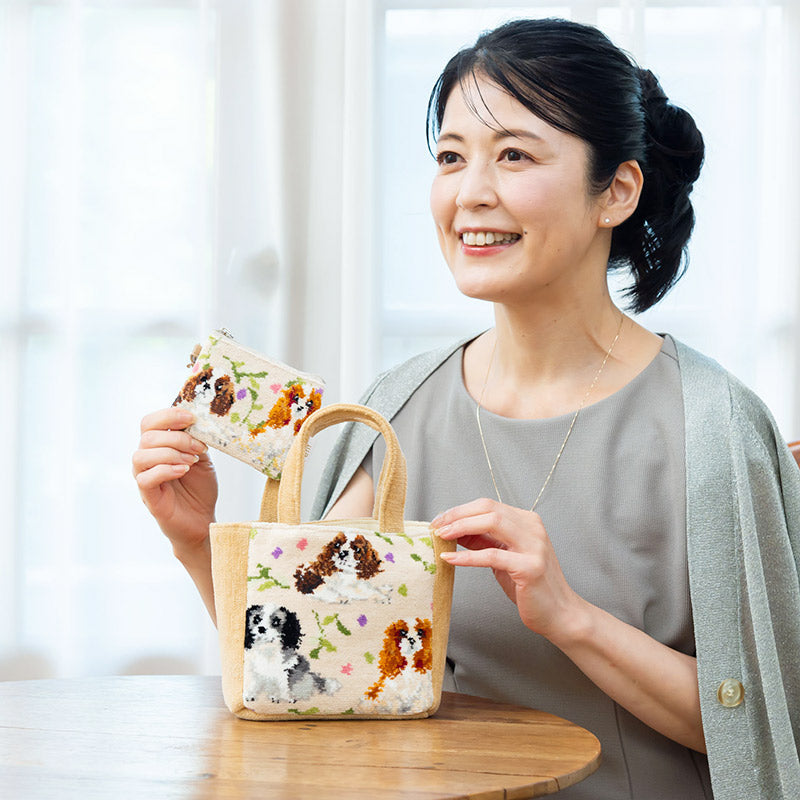 犬猫柄 ミニストラップポーチ 小物入れ シェニール織