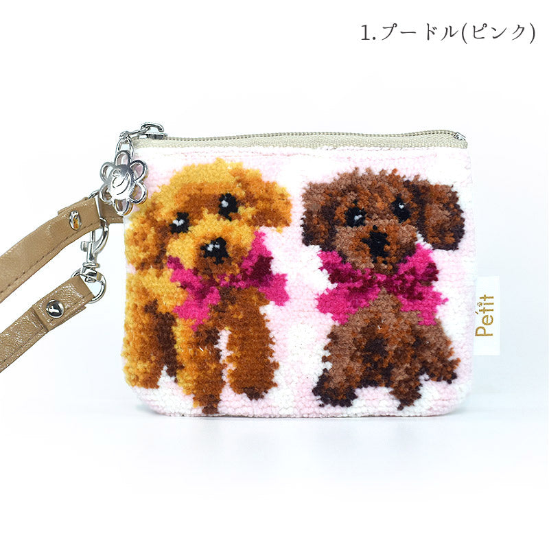 犬猫柄 シェニール織 ミニストラップポーチ プードル 柴犬 チワワ