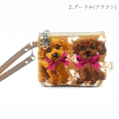 犬猫柄 ミニストラップポーチ 小物入れ シェニール織