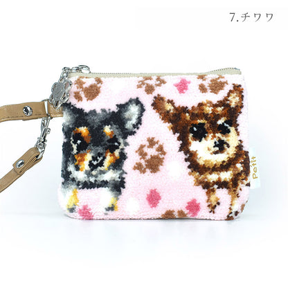 犬猫柄 ミニストラップポーチ 小物入れ シェニール織