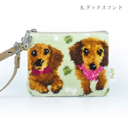 犬猫柄 ミニストラップポーチ 小物入れ シェニール織