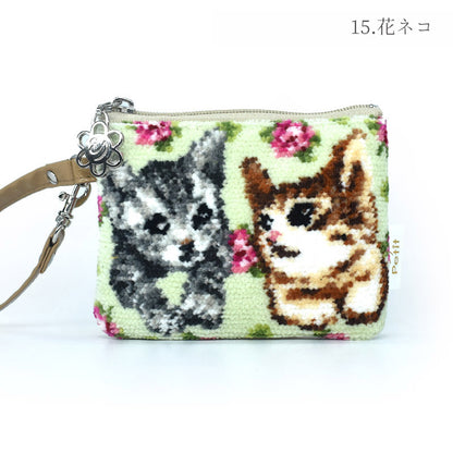 犬猫柄 ミニストラップポーチ 小物入れ シェニール織