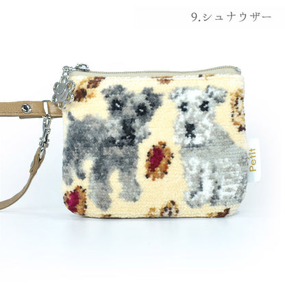 犬猫柄 ミニストラップポーチ 小物入れ シェニール織