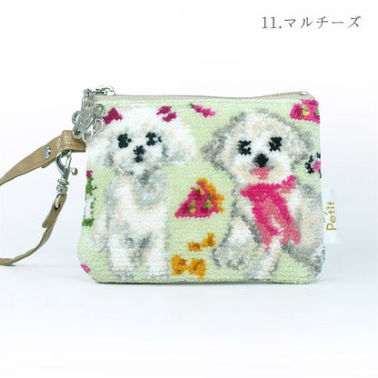犬猫柄 ミニストラップポーチ 小物入れ シェニール織