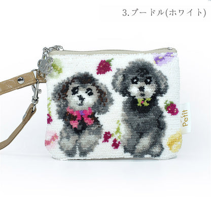 犬猫柄 ミニストラップポーチ 小物入れ シェニール織