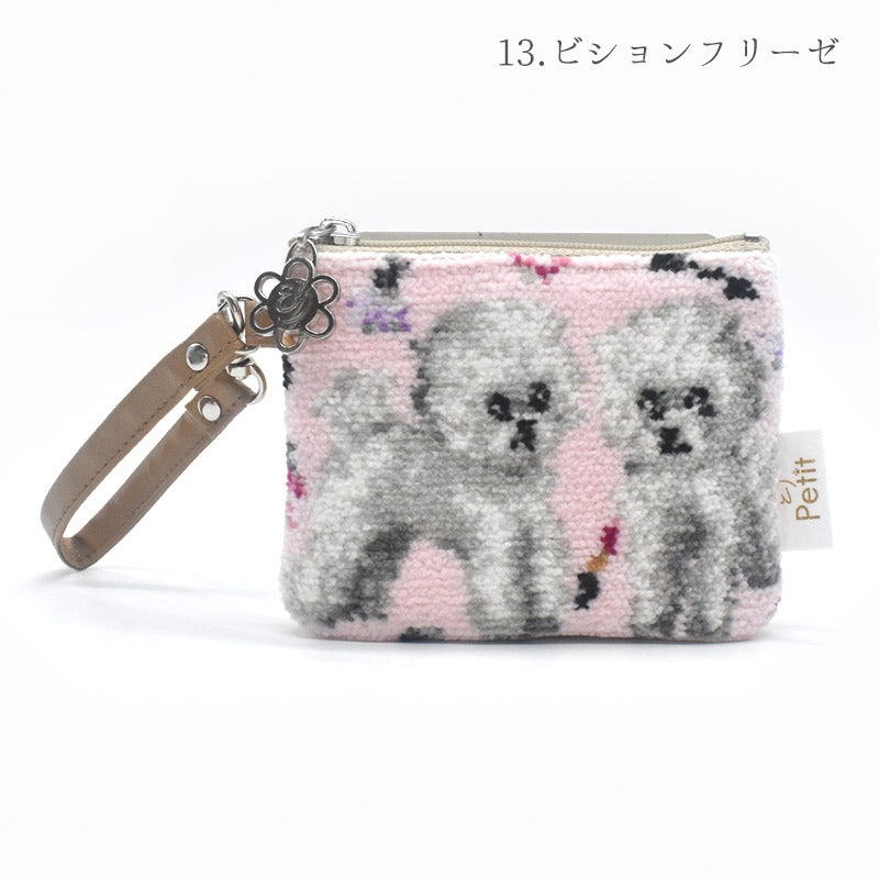 犬猫柄 ミニストラップポーチ 小物入れ シェニール織