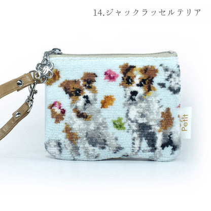 犬猫柄 ミニストラップポーチ 小物入れ シェニール織