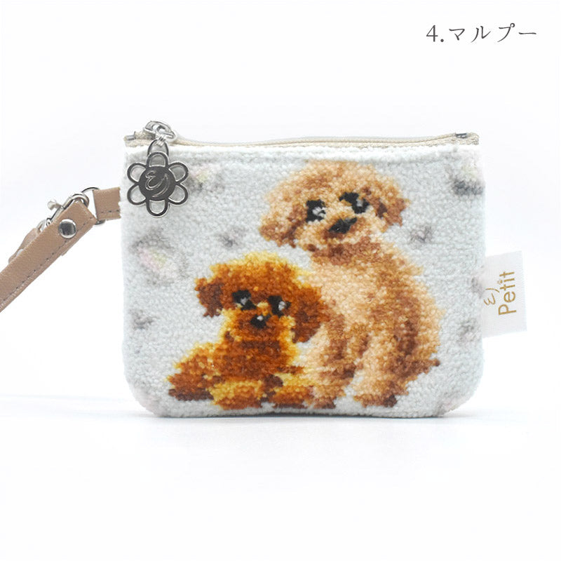 犬猫柄 ミニストラップポーチ 小物入れ シェニール織