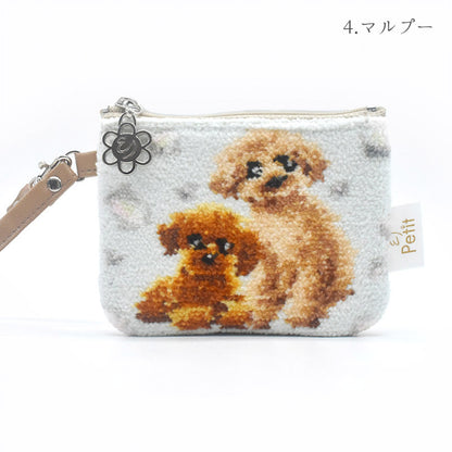 犬猫柄 ミニストラップポーチ 小物入れ シェニール織