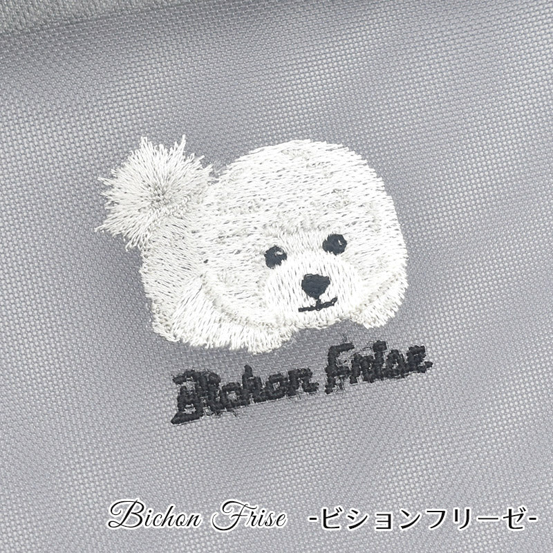 日本製 犬柄刺繍 メッシュ フラットポーチ プードル シュナウザー 柴犬 ビションフリーゼ Enjeau アンジョー